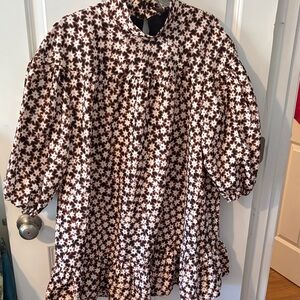 Anthropologie Cream and Brown Star Print Mini Dress